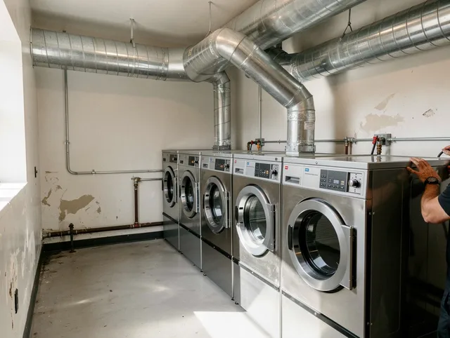 Plainville Dryer Vent Cleaning team performing large-scale commercial dryer vent cleaning in Plainville