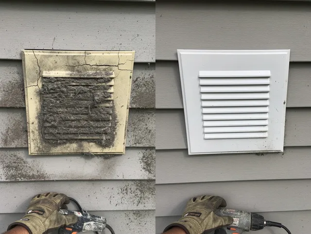 Plainville Dryer Vent Cleaning technician installing high-quality dryer vent cover at a residential property in Plainville