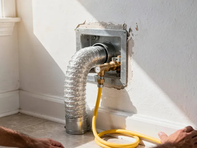 Plainville Dryer Vent Cleaning certified technician performing specialized gas dryer vent cleaning in Plainville